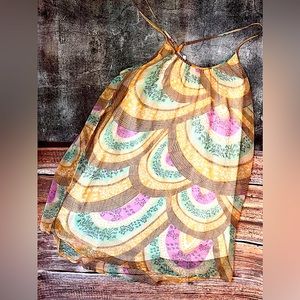 O'Neill Dress L short off white slip with attached sheer rainbow overlay